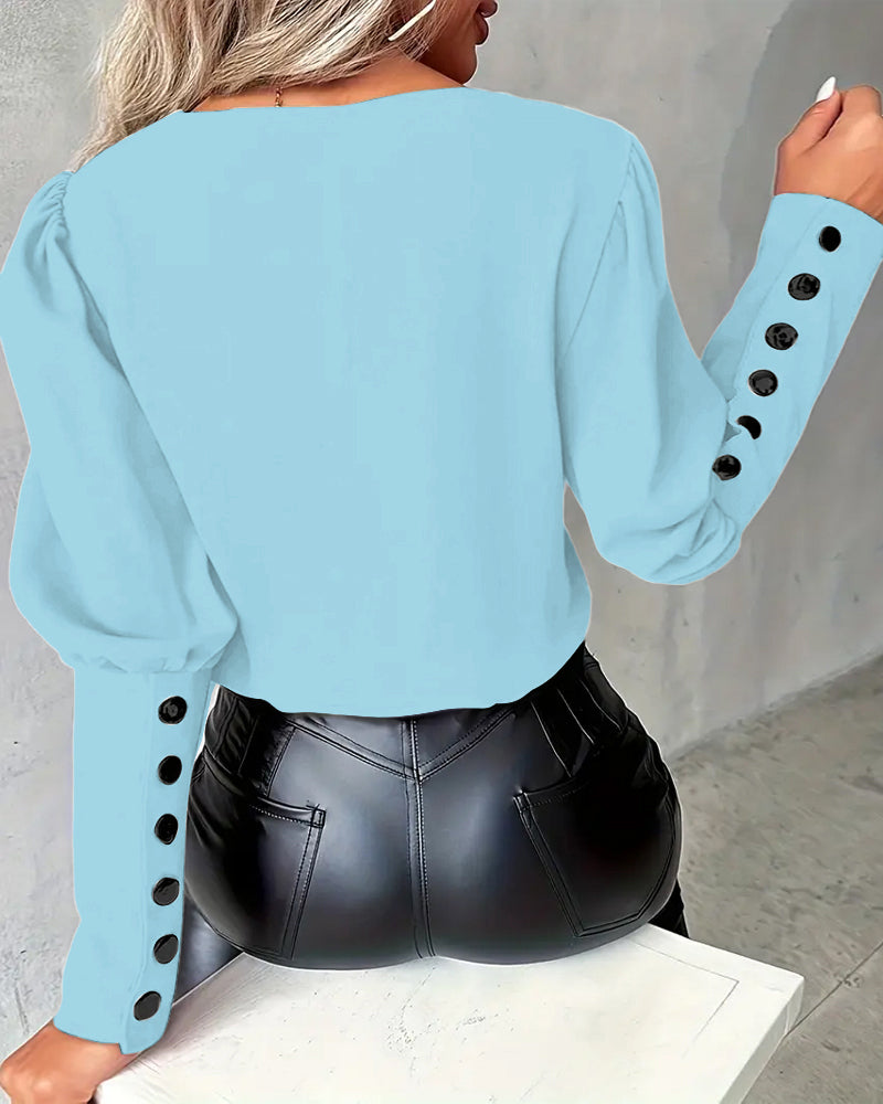 Vera Kontrast-Bluse mit V-Ausschnitt