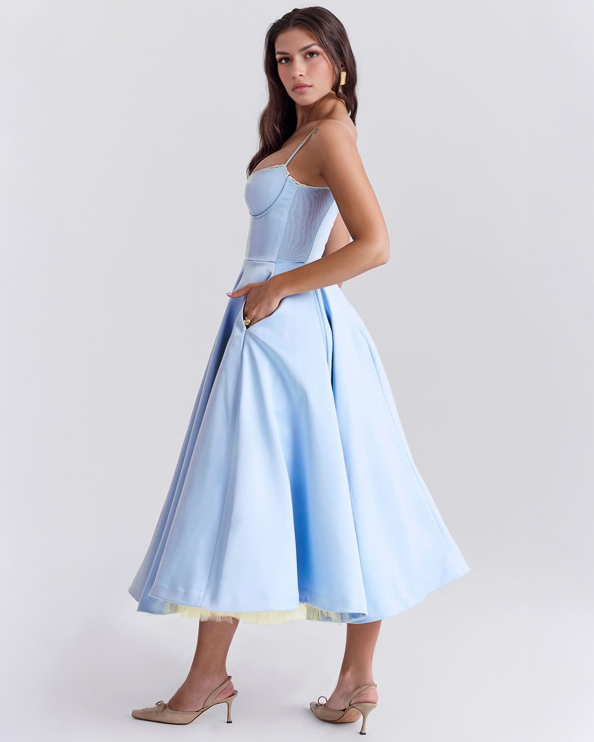 Soleia – Fitted Midi Dress with Spaghetti Straps