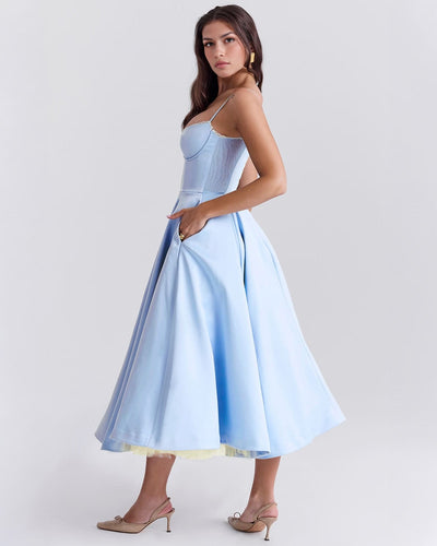 Soleia – Fitted Midi Dress with Spaghetti Straps