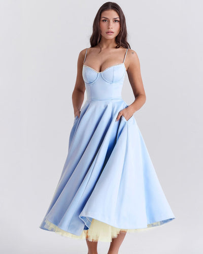 Soleia – Fitted Midi Dress with Spaghetti Straps