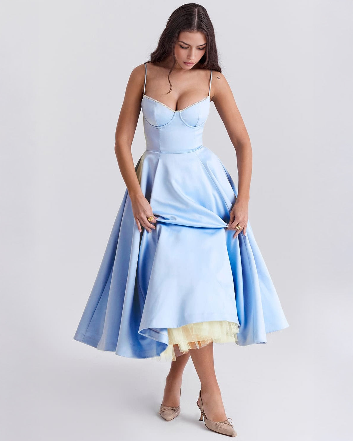 Soleia – Fitted Midi Dress with Spaghetti Straps