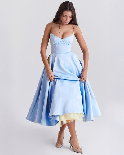 Soleia – Fitted Midi Dress with Spaghetti Straps