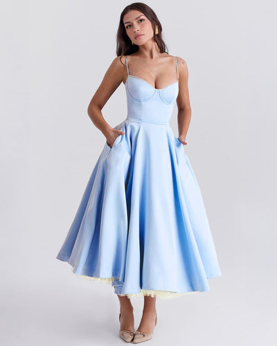 Soleia – Fitted Midi Dress with Spaghetti Straps