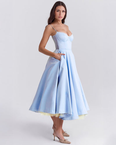 Soleia – Fitted Midi Dress with Spaghetti Straps