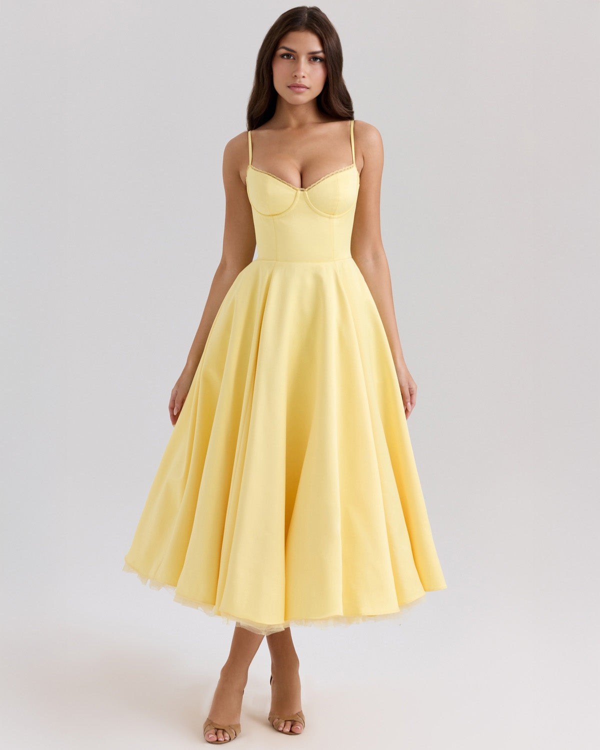 Soleia – Fitted Midi Dress with Spaghetti Straps