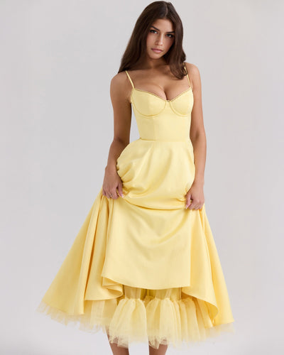 Soleia – Fitted Midi Dress with Spaghetti Straps