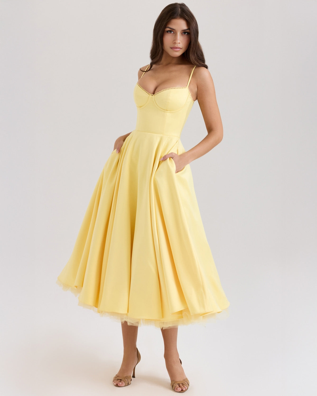 Soleia – Fitted Midi Dress with Spaghetti Straps
