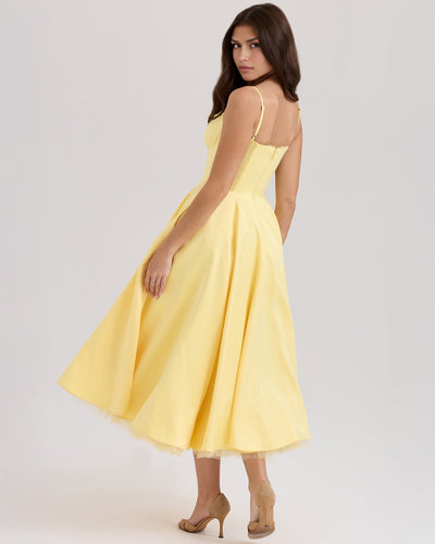 Soleia – Fitted Midi Dress with Spaghetti Straps