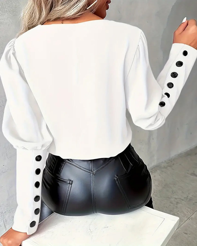 Vera Kontrast-Bluse mit V-Ausschnitt