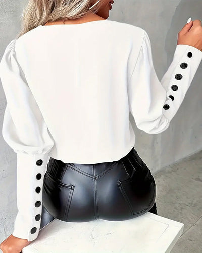 Vera Kontrast-Bluse mit V-Ausschnitt