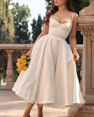 Soleia – Fitted Midi Dress with Spaghetti Straps