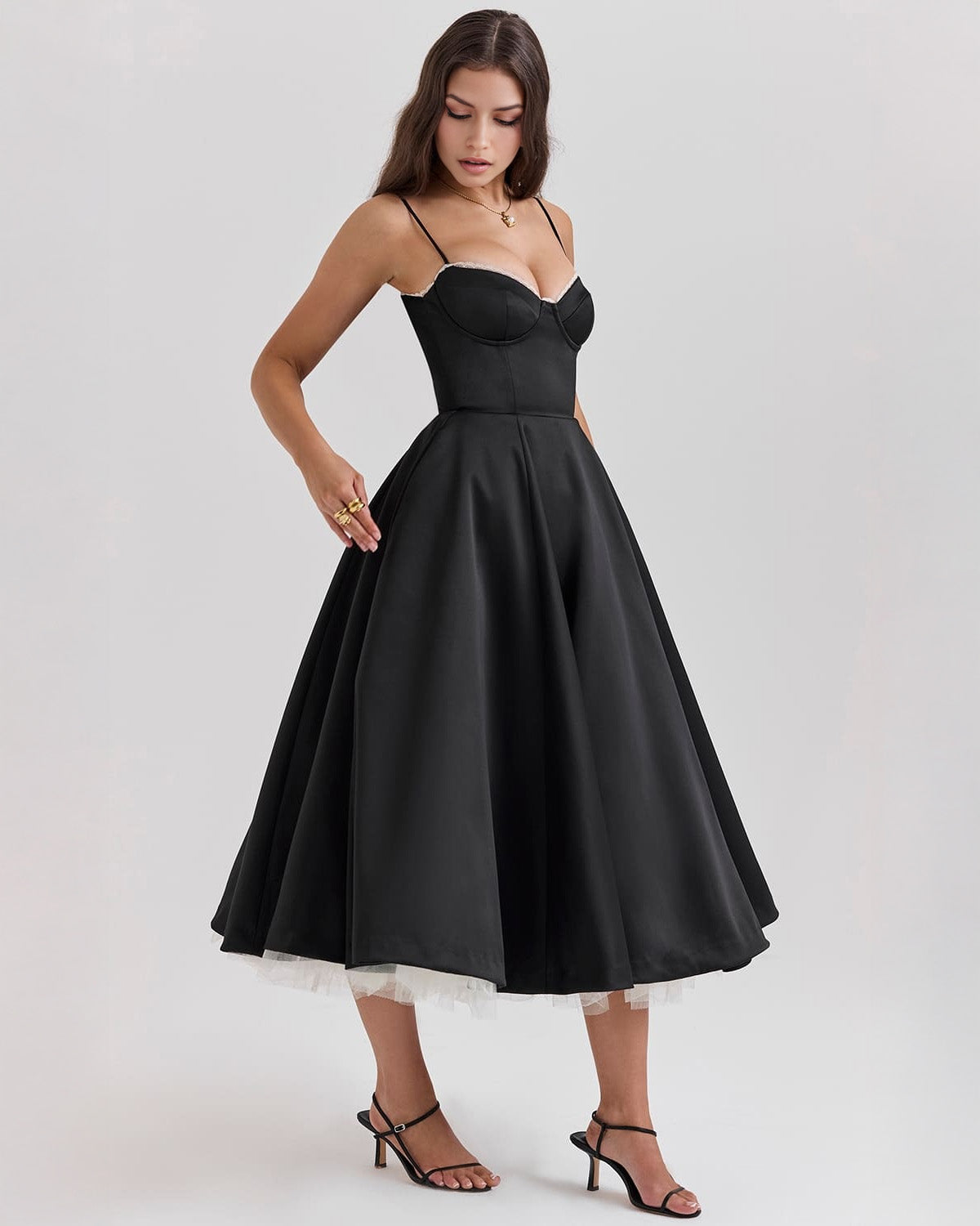 Soleia – Fitted Midi Dress with Spaghetti Straps