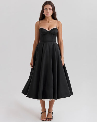 Soleia – Fitted Midi Dress with Spaghetti Straps
