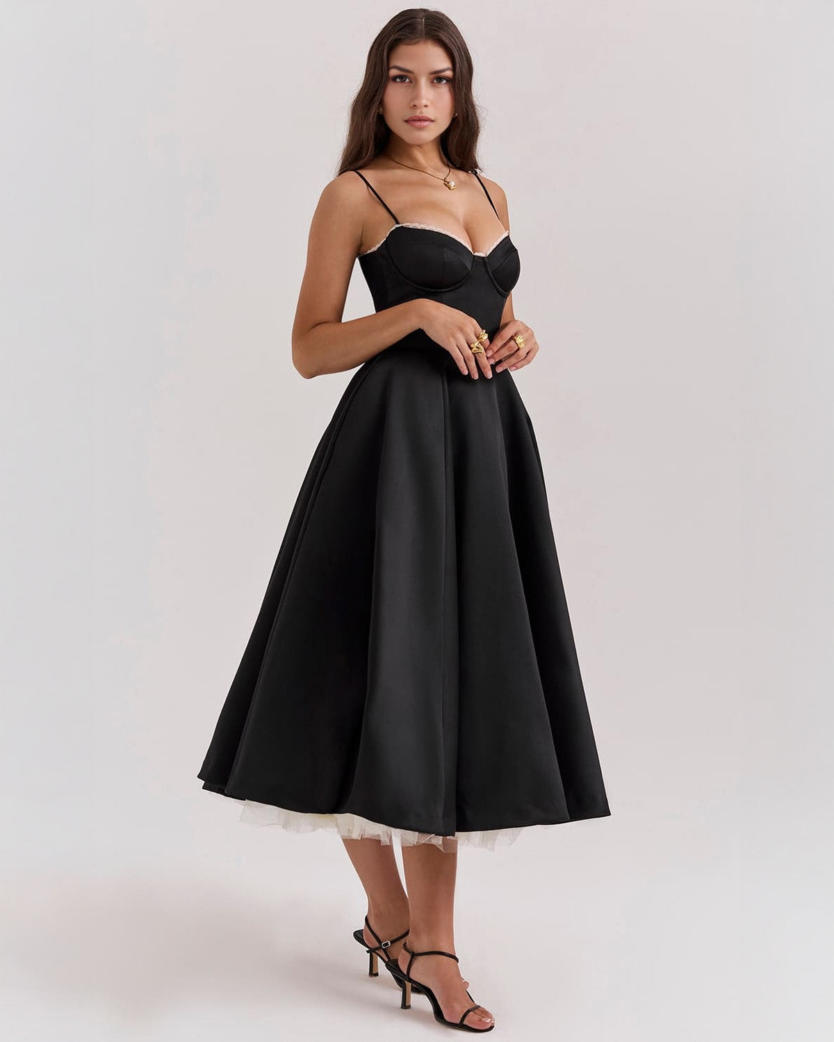 Soleia – Fitted Midi Dress with Spaghetti Straps