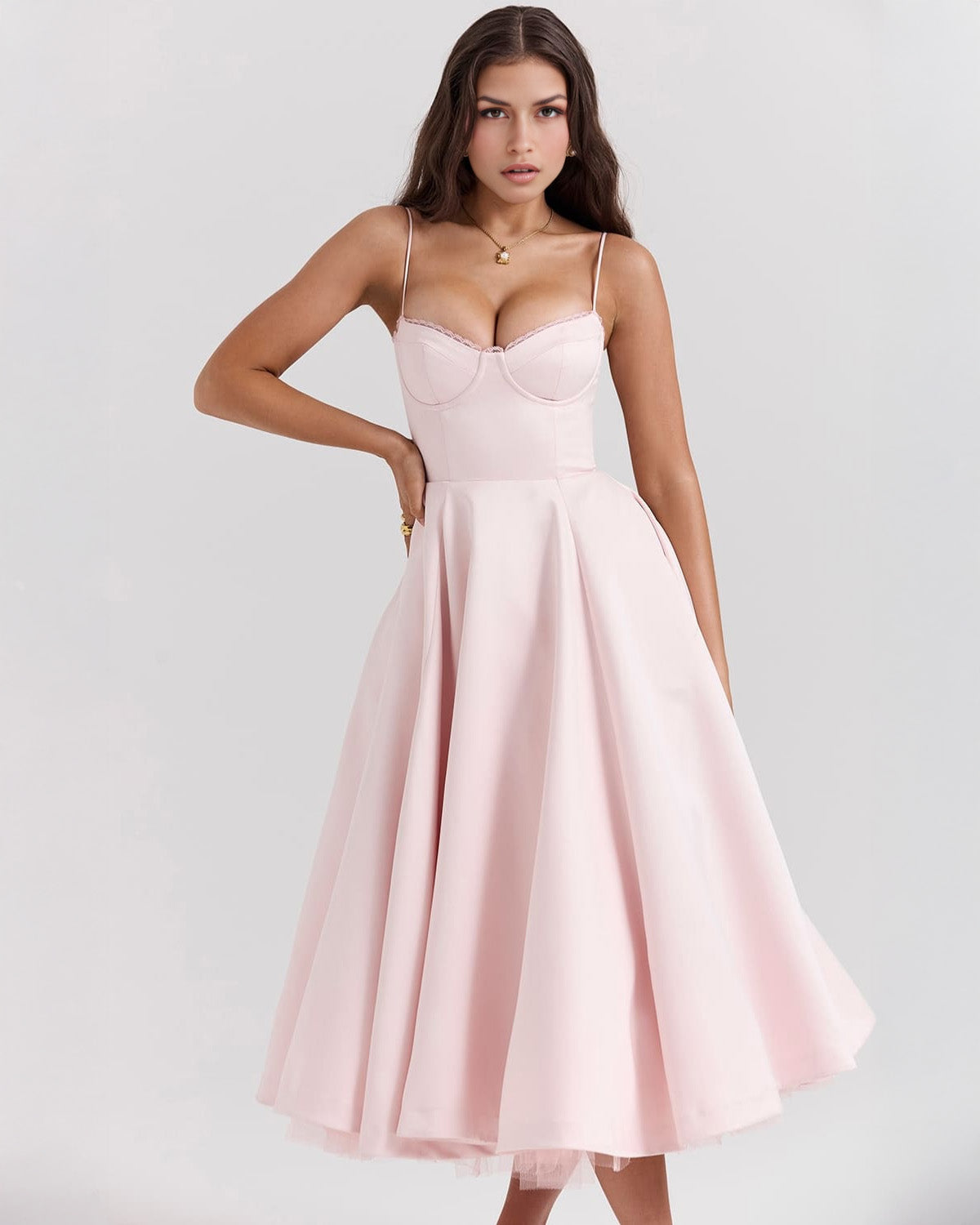 Soleia – Fitted Midi Dress with Spaghetti Straps