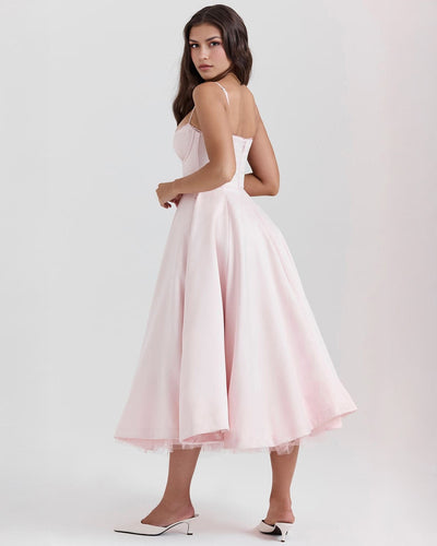 Soleia – Fitted Midi Dress with Spaghetti Straps