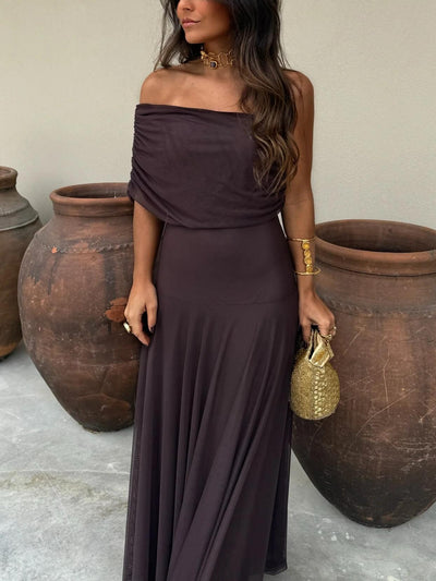 Alma Off-Shoulder Chiffon Maxi Dress