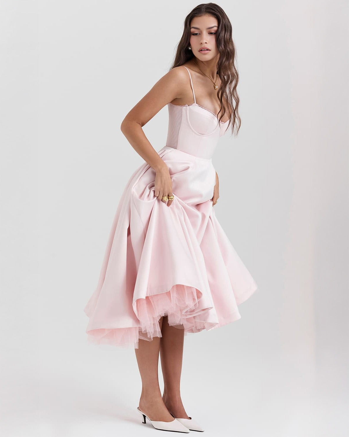 Soleia – Fitted Midi Dress with Spaghetti Straps