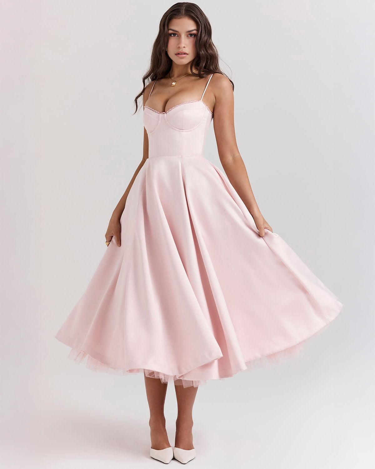 Soleia – Fitted Midi Dress with Spaghetti Straps