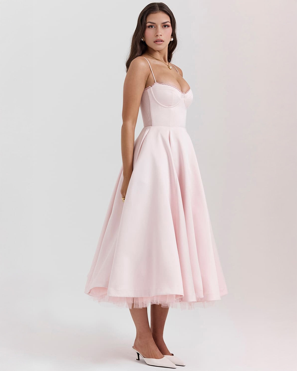 Soleia – Fitted Midi Dress with Spaghetti Straps