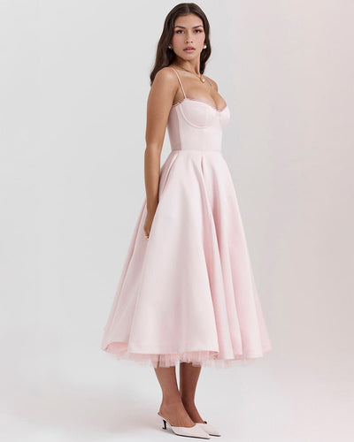 Soleia – Fitted Midi Dress with Spaghetti Straps