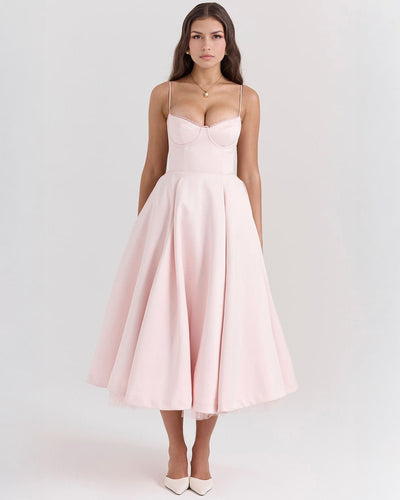 Soleia – Fitted Midi Dress with Spaghetti Straps