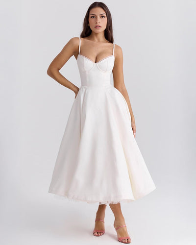 Soleia – Fitted Midi Dress with Spaghetti Straps