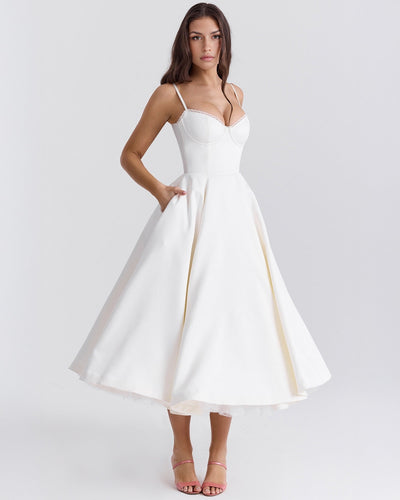 Soleia – Fitted Midi Dress with Spaghetti Straps