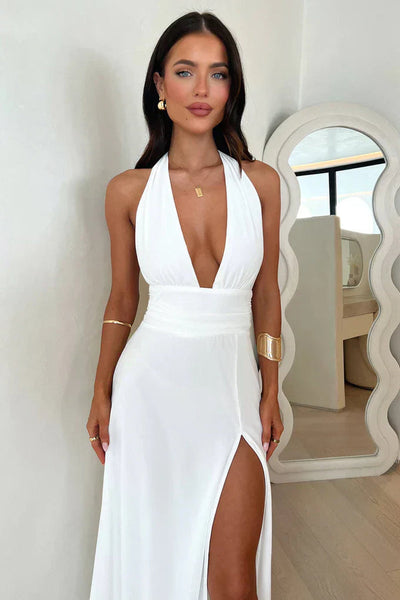 Aura Halter Elegance – Maxi Dress with Backless Design