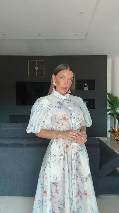 Estelle – Floral Midi Dress with Belt