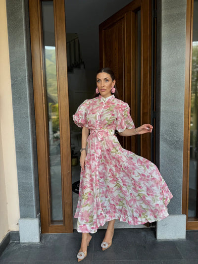 Estelle – Floral Midi Dress with Belt