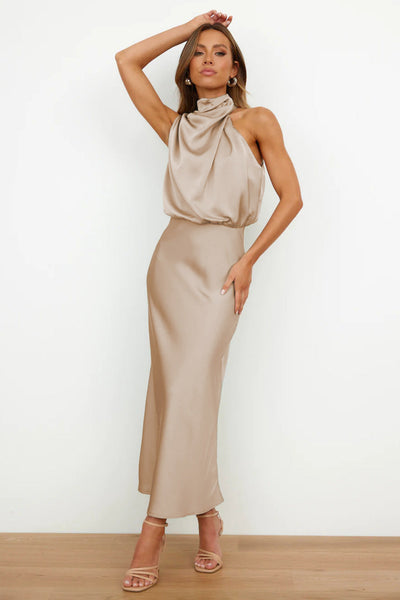 Lunara – Satin Maxi Dress with Cowl Neckline