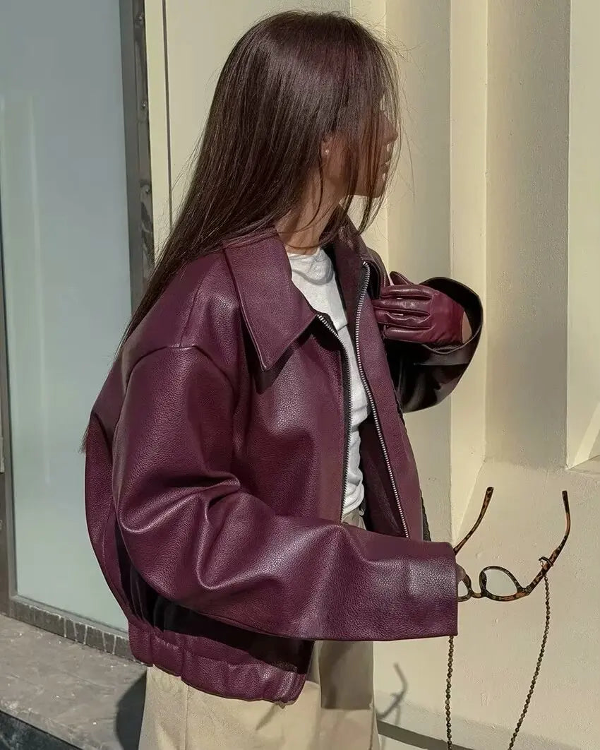 Solandra | Luxe Wine Faux Leather Jacket