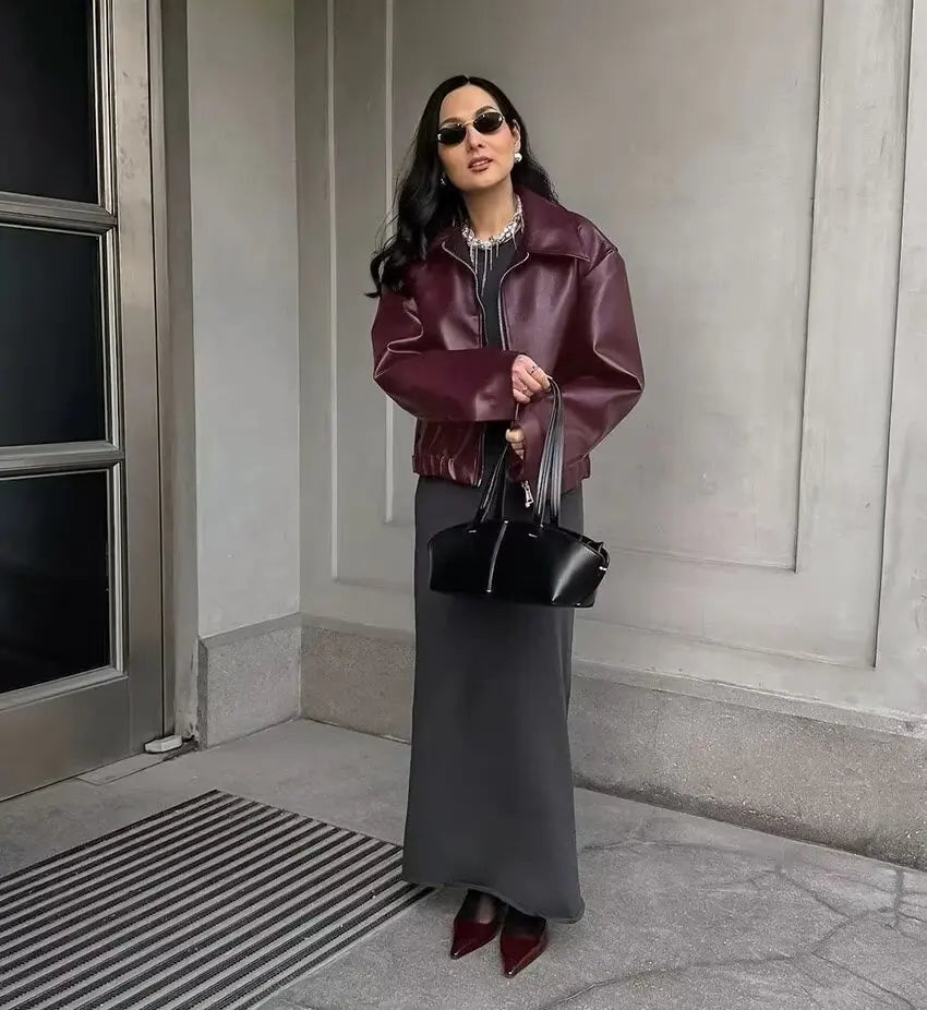 Solandra | Luxe Wine Faux Leather Jacket