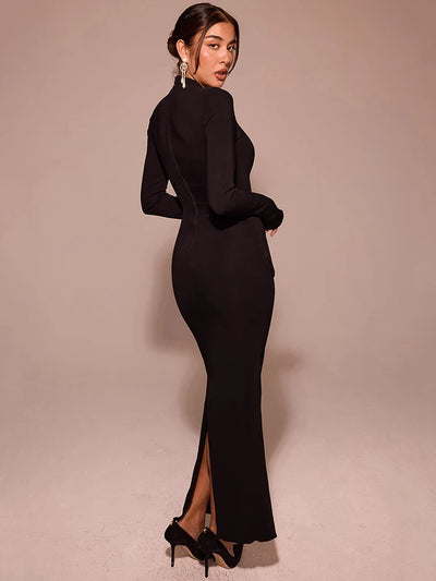 Elsinya | Long Sleeve Sculpted Elegance Maxi Dress