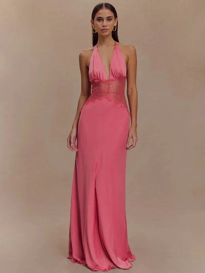 Evrelle | Halter Lace Elegance Maxi Dress