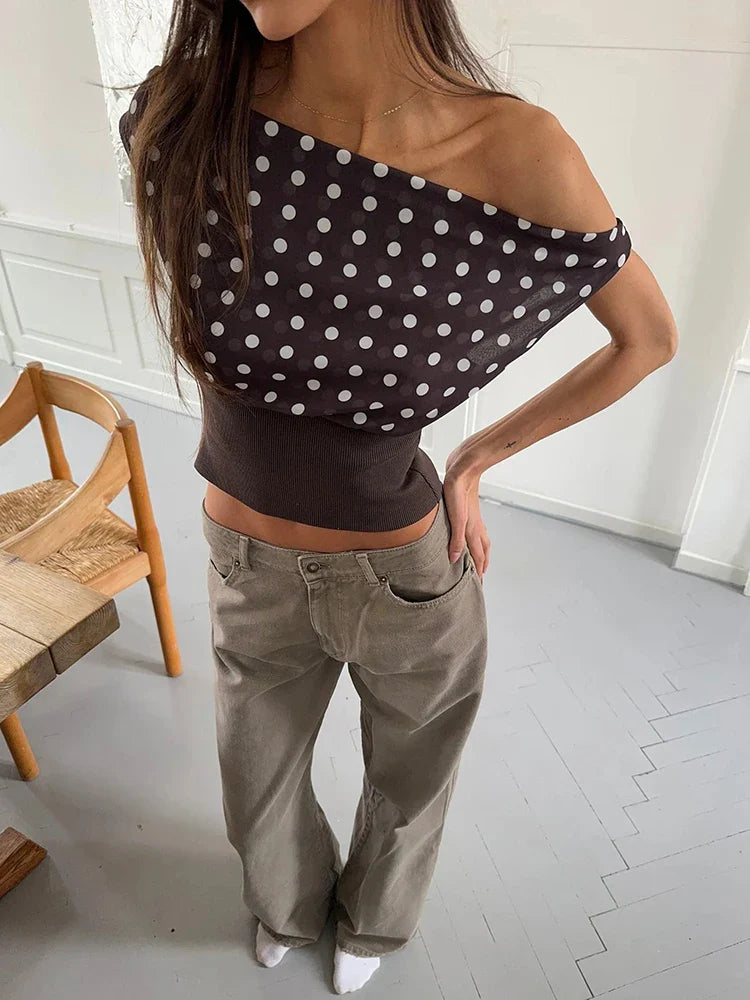 Serenara | Stylish Off-Shoulder Polka Dot Crop Top