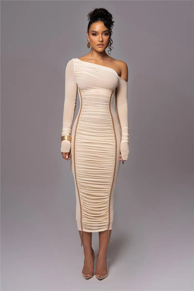 Olyssia | Mesh Ruched Elegance Midi Dress