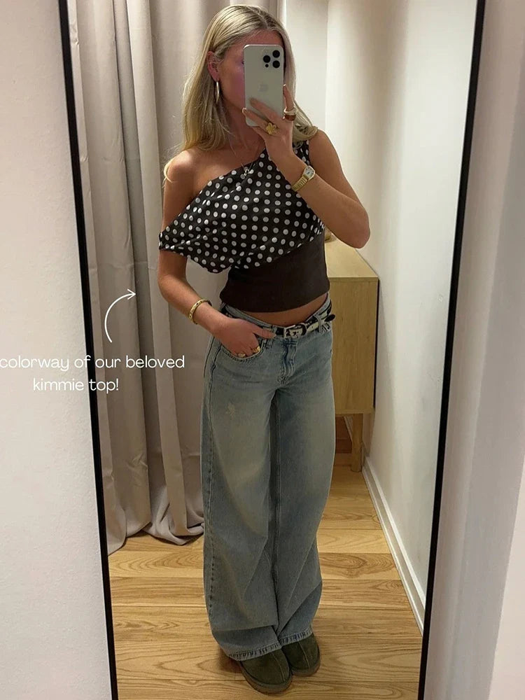 Serenara | Stylish Off-Shoulder Polka Dot Crop Top