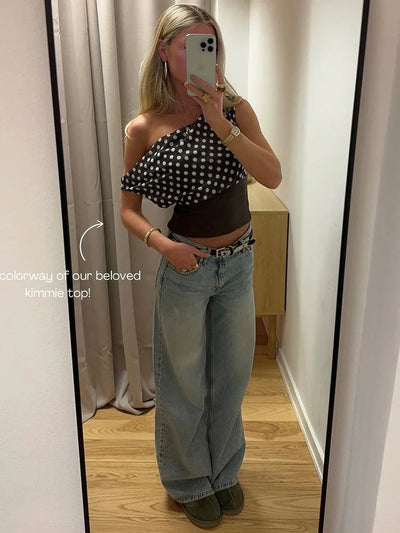 Serenara | Stylish Off-Shoulder Polka Dot Crop Top