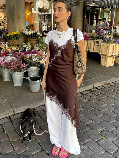 Mocha Whisper Lace Slip Dress