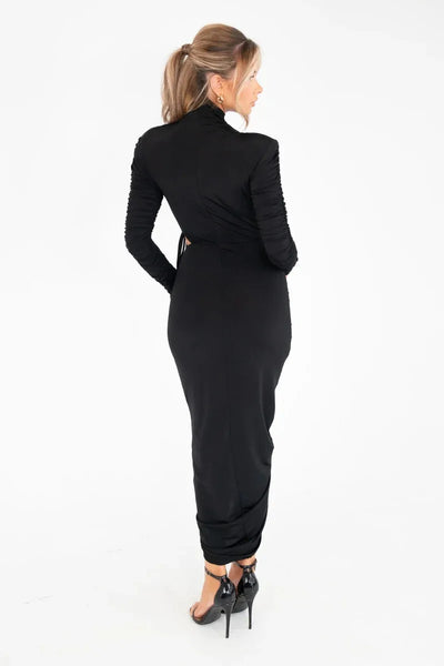 Marcella | Ruched Turtleneck Maxi Dress