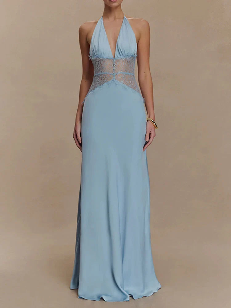 Evrelle | Halter Lace Elegance Maxi Dress