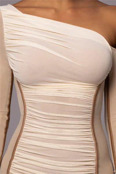 Olyssia | Mesh Ruched Elegance Midi Dress