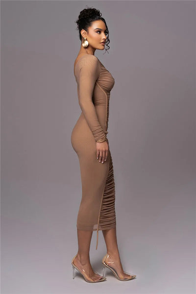 Olyssia | Mesh Ruched Elegance Midi Dress