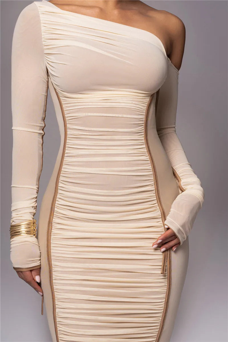 Olyssia | Mesh Ruched Elegance Midi Dress