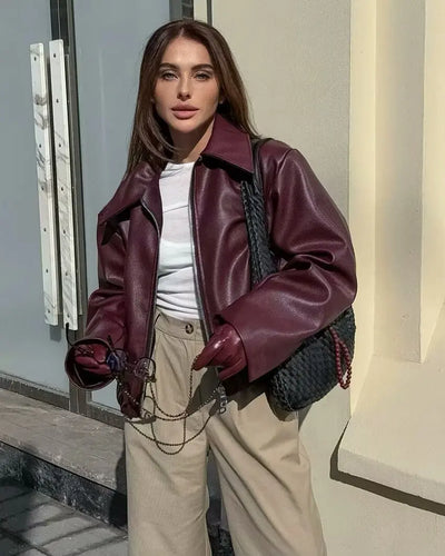Solandra | Luxe Wine Faux Leather Jacket