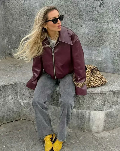 Solandra | Luxe Wine Faux Leather Jacket