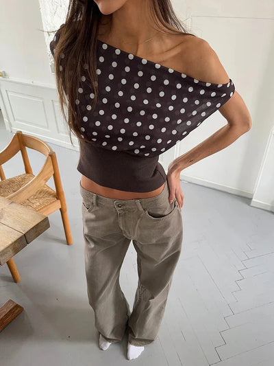 Serenara | Stylish Off-Shoulder Polka Dot Crop Top