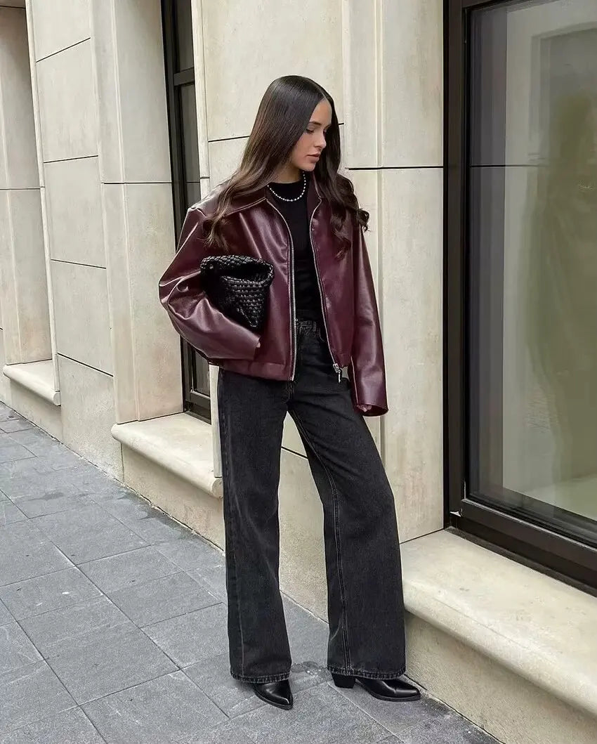Solandra | Luxe Wine Faux Leather Jacket